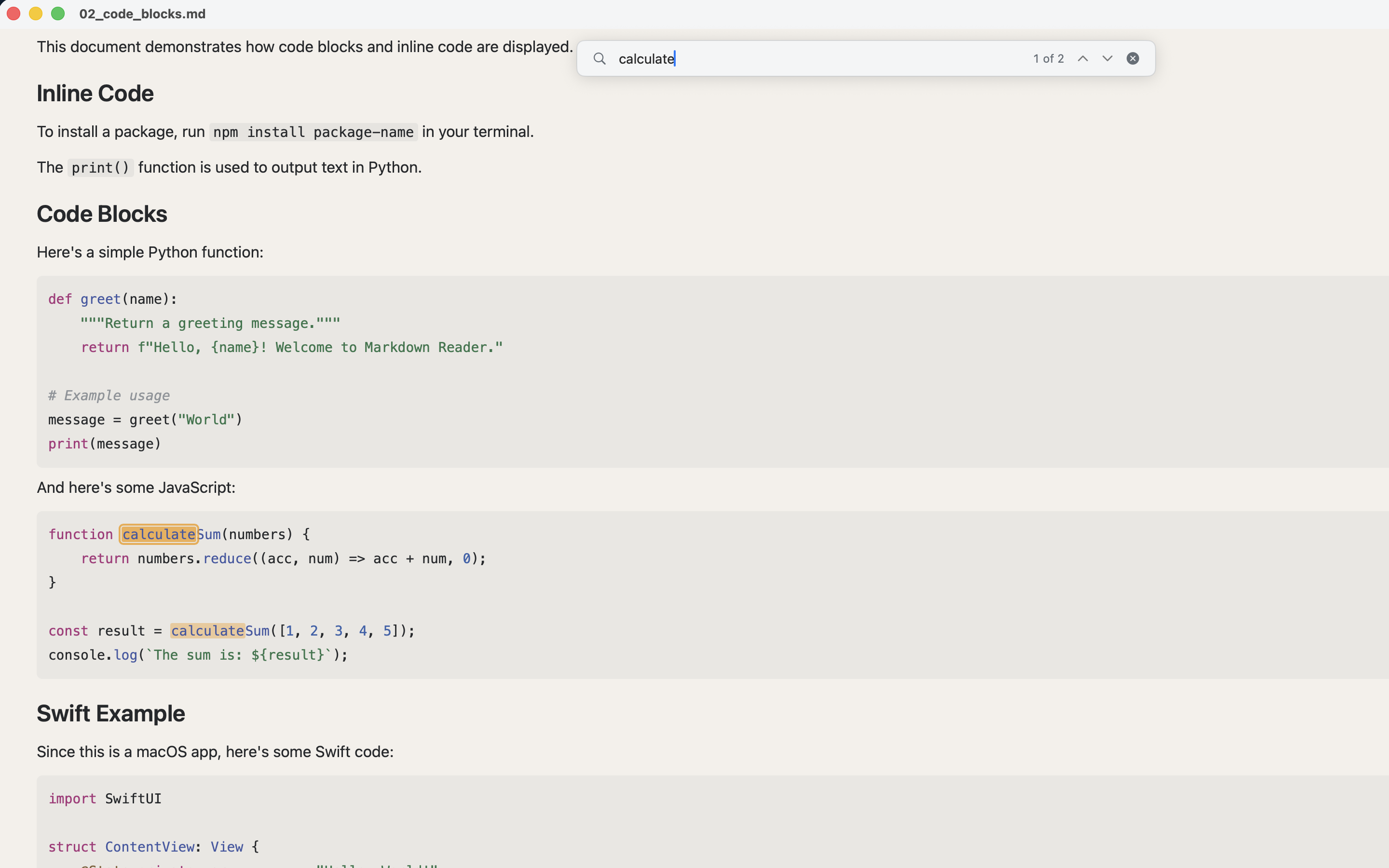 Code syntax highlighting with search highlighting in Filo